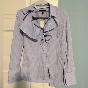 NWT Banana Republic Light Blue Striped Ruffle Riley Shirt